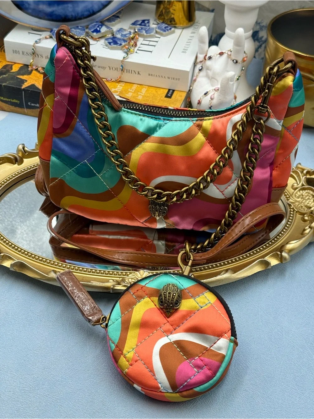 🆕 KURT GEIGER LONDON 🧿 NWOT Recycled Nylon Multi Mini Crossbody, Rainbow Swirl